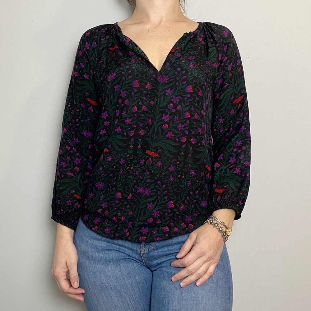 Roller Rabbit Favela Floral Split Neck Blouse